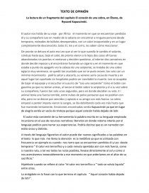 Texto de opinión de un fragmento del capítulo El corazón de una cobra, en Ébano, de Ryszard Kapuscinski. Página 1