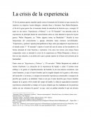 Ensayo sobre la crisis de la experiencia, segun Benjamin Walter
