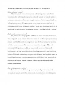 DESARROLLO EMOCIONAL INFANTIL - PSICOLOGIA DEL DESARROLLO. Página 1