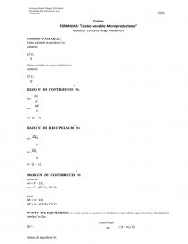 FORMULAS: ”Costeo variable: Monoproductoras”. Página 1