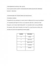 CUESTIONARIO DE LOS RECURSOS TECNOLOGICOS. Página 1