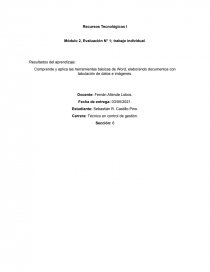Recursos Tecnológicos I Módulo 2, Evaluación N° 1; trabajo individual. Página 1