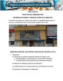 PRÁCTICA DE OBSERVACIÓN INFORME DE HIGIENE Y MANIPULACIÓN DE ALIMENTOS