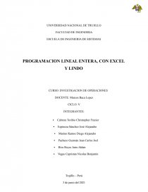 PROGRAMACION LINEAL ENTERA, CON EXCEL Y LINDO. Página 1