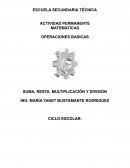 Actividad permanente matematicas Operaciones basicas Suma, resta, multiplicaciòn y divisiòn