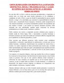 CARTA DE REFLEXIÓN CON RESPECTO A LA SITUACIÓN GEOPOLÍTICA