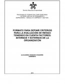 FORMATO PARA DEFINIR CRITERIOS PARA LA EVALUACIÓN DE RIESGO TENIENDO EN CUENTA FACTORES: INTERNOS Y EXTERNOS DE LA ORGANIZAICÓN