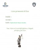 Valores en la actividad legislativa, el abogado, principios y fines éticos