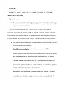 EVIDENCIA FORO: “ASPECTOS DE LA MARCA Y CICLO DE VIDA DEL PRODUCTO O SERVICIO”. Página 1