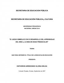 El JUEGO SIMBOLICO EN El DESARROLLO DEL APRENDIZAJE DEL NINO y LA NINA EN EDAD PREESCOLAR. Página 1