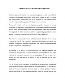 LA INFLUENCIA DEL INTERNET EN LA EDUCACION. Página 1