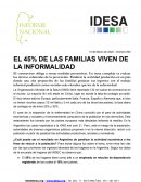 EL 45% DE LAS FAMILIAS VIVEN DE LA INFORMALIDAD