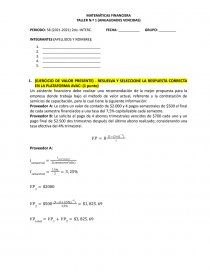 MATEMÁTICAS FINANCIERA TALLER N.º 1 (ANUALIDADES VENCIDAS). Página 1