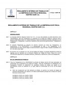 REGLAMENTO INTERNO DE TRABAJO DE LA EMPRESA ELÉCTRICA REGIONAL CENTRO SUR C.A