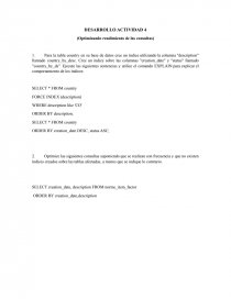 DESARROLLO ACTIVIDAD 4 (Optimizando rendimiento de las consultas). Página 1