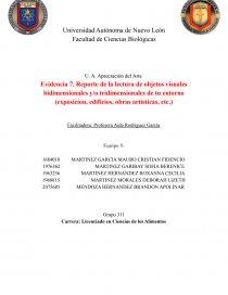 Reporte de la lectura de objetos visuales bidimensionales y/o tridimensionales de tu entorno (exposicion, edificios, obras artísticas, etc.). Página 1