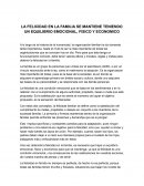 LA FELICIDAD EN LA FAMILIA SE MANTIENE TENIENDO UN EQUILIBRIO EMOCIONAL, FISICO Y ECONOMICO