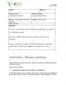 Fundamentos de la calidad en la organización. Actividad 1. Mejora continua