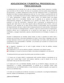ADOLESCENCIA Y PUBERTAd. PROCESOS bio- PSICO-SOCIALES. Página 1