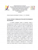POLICÍA, SOCIEDAD Y CRIMINALIDAD TRES ASPECTOS ÍNTIMAMENTE RELACIONADOS