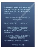 REFLEXIÓN SOBRE LOS ASPECTOS ÉTICOS , LEGALES DE SEGURIDAD Y PRIVACIDAD DE LA INFORMACIÓN DIGITAL