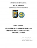 TRANSFERENCIA DE CALOR POR CONVECCIÓN LIBRE Y FORZADA EN UNA PLACA PLANA Y SUPERFICIE EXTENDIDA