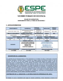 VICERRECTORADO DE DOCENCIA SÍLABO DE ASIGNATURA HERRAMIENTA PARA LA TOMA DE DECISONES I. Página 1