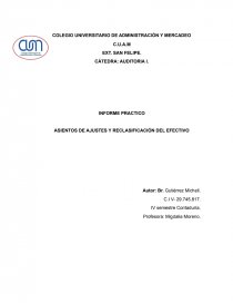 INFORME PRACTICO ASIENTOS DE AJUSTES Y RECLASIFICACIÓN DEL EFECTIVO. Página 1