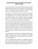 ANÁLISIS SOBRE LA POLÍTICA NACIONAL DE SALUD EN EL TRABAJO 2019-2025