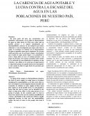 LA CARENCIA DE AGUA POTABLE Y LUCHA CONTRA LA ESCASEZ DEL AGUA EN LAS POBLACIONES DE NUESTRO PAÍS, PERÚ