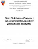Clase #4 Articulo. El deporte y sus requerimientos específicos para un buen desempeño