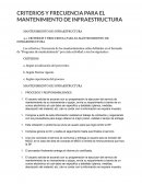 CRITERIOS Y FRECUENCIA PARA EL MANTENIMIENTO DE INFRAESTRUCTURA