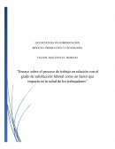 Ensayo sobre el proceso de trabajo en relación con el grado de satisfacción laboral