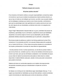 “Reflexión después de la acción. Mi primer práctica docente”. Página 1