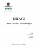 Critica al metodo Fenomenologico