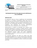 NECESIDADES EDUCATIVAS DEL NIVEL ESCOLAR E IMPORTANCIA DE LA AUTOESTIMA
