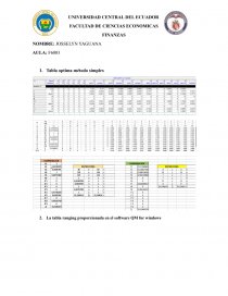 Taller FINANZAS . Tabla optima método simplex. Página 1