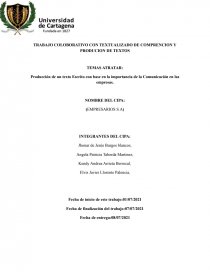 Producción de un texto Escrito con base en la importancia de la Comunicación en las empresas. Página 1