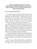 JUICIO DE VALOR SOBRE EL BALANCE DEL PROCESO DE TRANSICIÓN ENTRE LA FORMACIÓN ECONÓMICA SOCIAL CAPITALISTA VIGENTE EN VENEZUELA