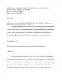 INFORME DE LABORATORIO N°2 FUNCIONES QUIMICAS INORGANICAS. Página 1