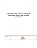 Lista de los equipos de protección personal requeridos en el departamento de mantenimiento