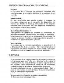 MATRIZ DE PROGRAMACIÓN DE PROYECTOS. Página 1