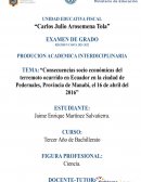 Consecuencias socio económicas del terremoto ocurrido en Ecuador