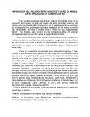 Relación docentes y padres con niños NEE