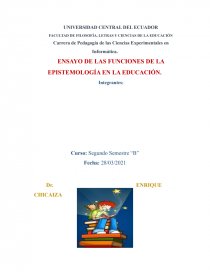 ENSAYO DE LAS FUNCIONES DE LA EPISTEMOLOGÍA EN LA EDUCACIÓN. Página 1