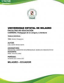 PEDAGOGÍA, AMBIENTES DE APRENDIZAJE, MODELOS COMUNICATIVOS. Página 1