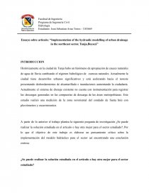 Ensayo sobre articulo: “Implementation of the hydraulic modelling of urban drainage in the northeast sector, Tunja,Boyacá”. Página 1