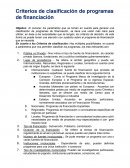 Criterios de clasificación de programas de financiación