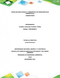CURSO BALANCE MASICO Y ENERGÉTICO EN PROBLEMÁTICAS AMBIENTALES LABORATORIO. Página 1