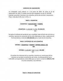 EJERCICIO DE LIQUIDACION CON PRIMA Y VACACIONES. Página 1